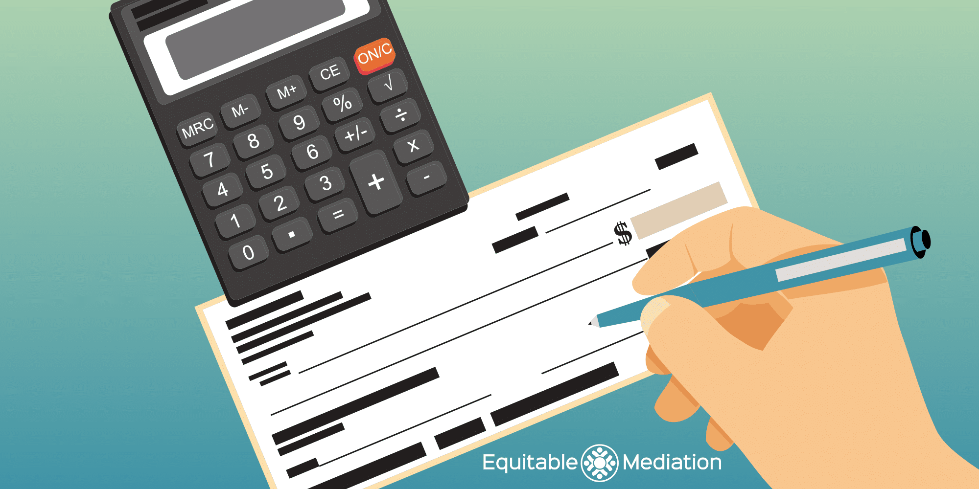 Illustration of a California map overlayed with a house icon and dollar sign beside a mediator discussing spousal support options with a couple. Need clear guidance on alimony in California? Call Equitable Mediation at (877) 732-6682 to schedule your consultation today.