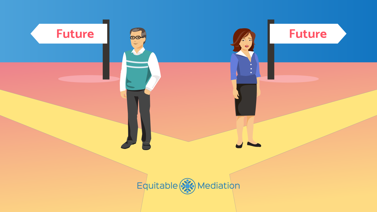 A couple sitting apart, emotionally distant—reflecting how many relationships grow apart over time. Equitable Mediation, led by Joe and Cheryl Dillon, helps couples separate respectfully and move forward peacefully. Call (877) 732-6682 today to start your calm and compassionate divorce journey with Equitable Mediation.