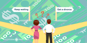 A couple facing divorce during uncertain economic times—navigating challenges with the expert guidance of Equitable Mediation. Joe and Cheryl Dillon help protect your finances and peace of mind when the stakes are high. Call (877) 732-6682 today to start your divorce process with confidence and clarity through Equitable Mediation.