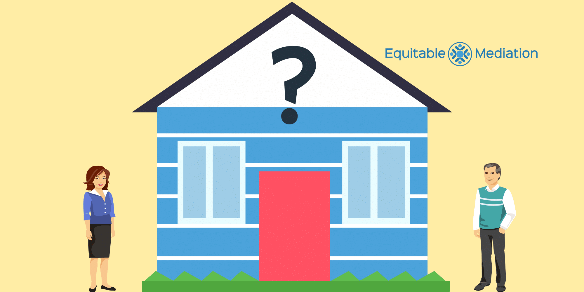 A couple facing the difficult decision of who gets the house in a divorce—an issue Equitable Mediation helps resolve with fairness and clarity. Let Joe and Cheryl Dillon guide you through this important conversation. Call (877) 732-6682 today to protect what matters most with Equitable Mediation.