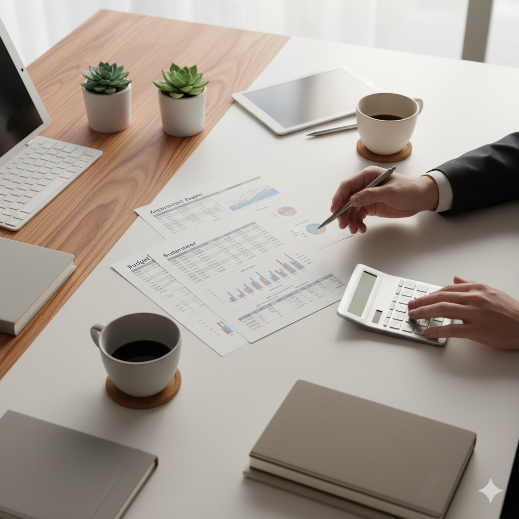 Overhead view of a person reviewing financial documents and budgets to Qualify for Alimony with Equitable Mediation. If you’re unsure whether you qualify, our mediators will guide you through income analysis and fair spousal support planning—call Equitable Mediation for expert, compassionate assistance today.