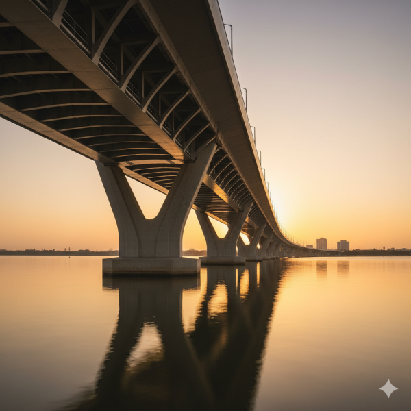 A graceful modern bridge over calm water at sunset, representing the path to Qualify for Alimony through Equitable Mediation’s guidance. If you’re navigating divorce and need support understanding alimony eligibility, contact Equitable Mediation today to build your bridge toward financial stability and peace of mind.