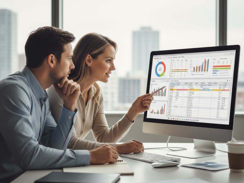 Illustration of spouses reviewing complex financial scenarios in New York property-for-maintenance trades, analyzing value, risk, and after-tax impacts; Call (877) 732-6682 for guidance from Equitable Mediation.