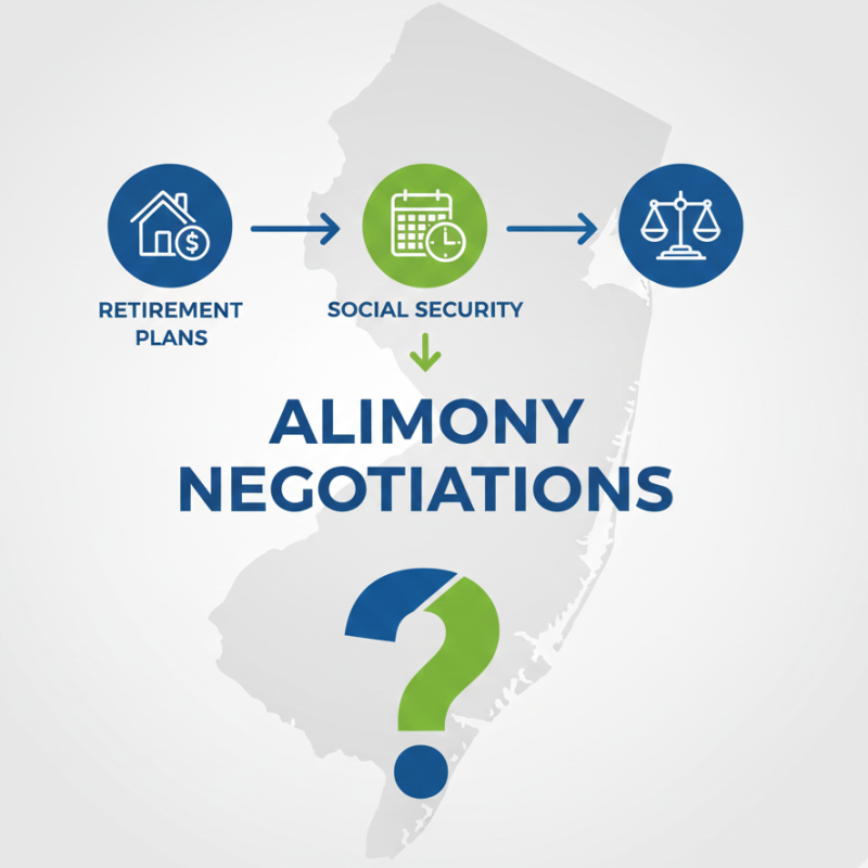 Social Security and alimony planning during a New Jersey divorce with Equitable Mediation, illustrating spousal benefits, and structured alimony for long-term financial stability. Call (877) 732-6682 to speak with a knowledgeable mediation professional.