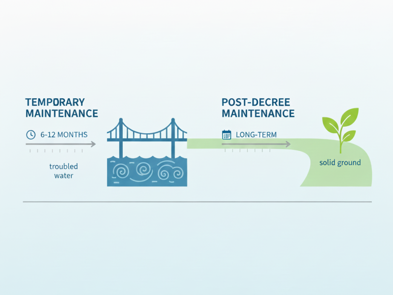 Temporary spousal maintenance in Washington State explained, focusing on short-term financial stability, shared expenses, and maintaining two households during divorce proceedings. Call (877) 732-6682 to speak with Equitable Mediation about practical guidance.